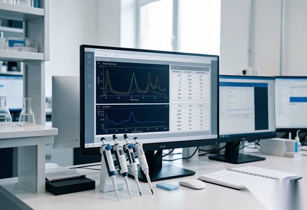 Researchers reviewing analytical data